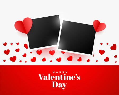 valentines day background with two photo frames and hearts