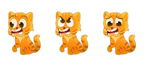 Cat cartoon facial expression set vector illustration absurd