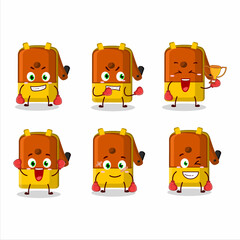 A sporty orange pencil sharpener table boxing athlete cartoon mascot design