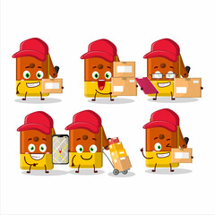 Cartoon character design of orange pencil sharpener table working as a courier