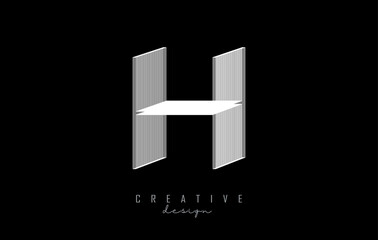 White Lines Letter H Logo. Creative Line Vector illustration design with 3D effect on black background.