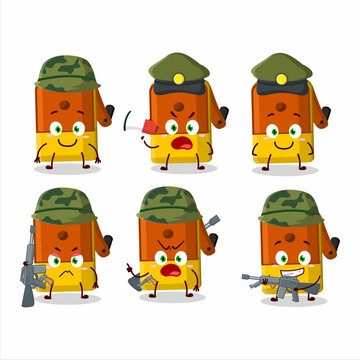 A charming soldier orange pencil sharpener table cartoon picture bring a gun machine