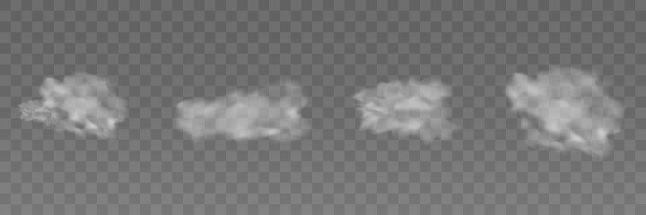 High density smoke clouds on a transparent vector background. - obrazy, fototapety, plakaty