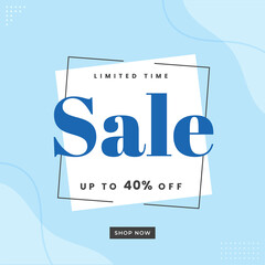 UP TO 40% Off For Sale Poster Design In White And Blue Color.
