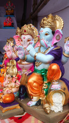 Indian Hindu God Lord Ganesha Statues, Coated with colors and sold for Ganesh Chathurthi