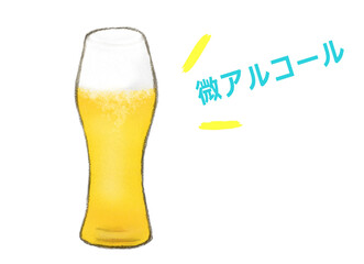 微アルコールをアピールするビール　細いグラス