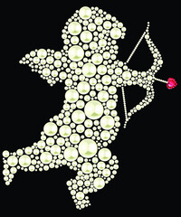 Happy Valentine's Day Pearl Diamond Cupid Vector