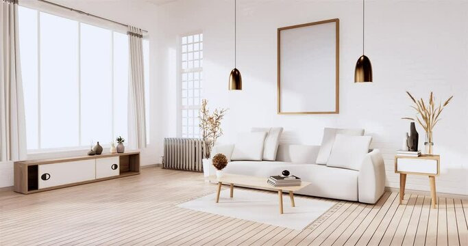  loft interior white brick wall room minimal designs, 3d rendering 