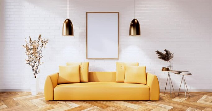  loft interior white brick wall room minimal designs, 3d rendering 