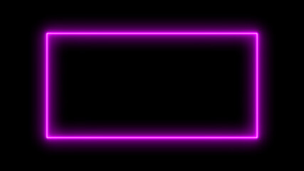 Neon rectangle banner. Abstract neon, led square, border. Futuristic colorful. Glow pink light. Modern Neon Glowing Rectangle Frame Shaped Lines pink Colored Lights In a black background