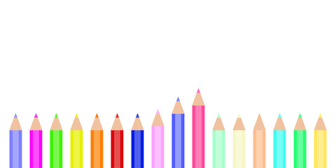 Vector illustration of colored pencils in a row. Set of pencils for illustrations, art, learning. Ready for school stuff.