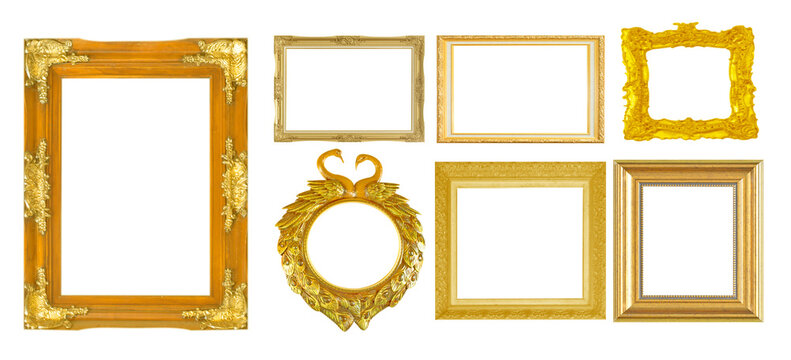 Set of Decorative vintage frames and borders set,Oval Gold photo frame with corner Thailand line floral for picture