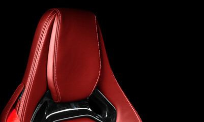 Modern Luxury car red leather interior. Interior of prestige modern car. Comfortable leather seats....
