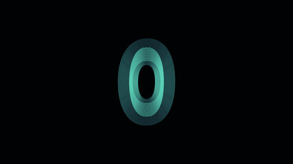 number Null, digital Zero symbol, Blue gradient neon Light glowing in the dark, Vector illustration