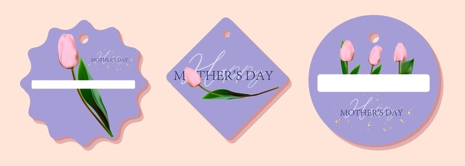 Gift tag for mother's day. Mommy spring holiday. Tulips are the first spring flowers for mom. Bouquet. Happy mother's day