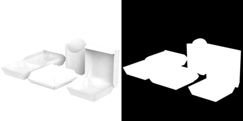 3D rendering illustration of some fast food empty packages