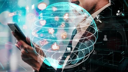 Social media and young people network conceptual . Modern graphic interface showing online social connection network and media channels to engage customer interaction in the digital business. - Powered by Adobe