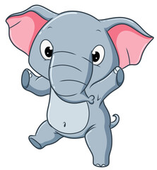 The happy elephant is dancing with the excited expression