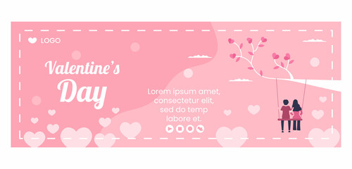 Happy Valentine's Day Cover Template Flat Design Illustration Editable of Square Background for Social media, Love Greeting Card or Banner