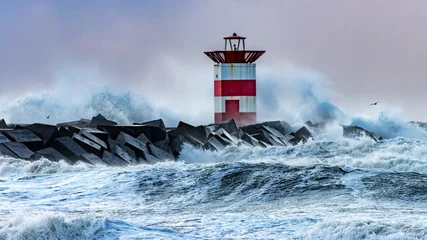 Türaufkleber Lighthouse in the surf during storms © RSK Foto Schulz