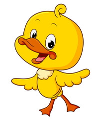 The little happy duck is learning to walk and so happy
