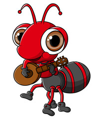 The cute ant is playing guitar with a nice sounds