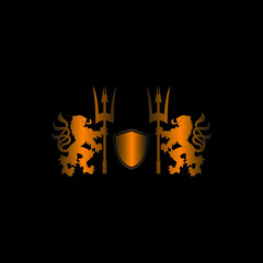 dragon logo with trident looks strong and elegant, animal festival dragon new symbol retro invitation icon zodiac element  - obrazy, fototapety, plakaty