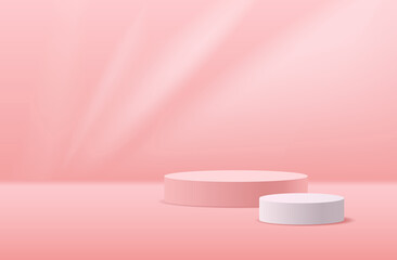 Pink and White round podium realistic on pink curtain background ,EPS10 Vector illustration