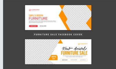 Furniture sale Facebook cover design. Web banner design template for social media. Modern furniture Facebook cover page
