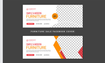 Modern furniture sale Facebook cover design. Exclusive furniture sale Facebook cover template. Web banner design template