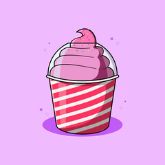Strawberry ice cream cup with colorful cocoa powder illustration