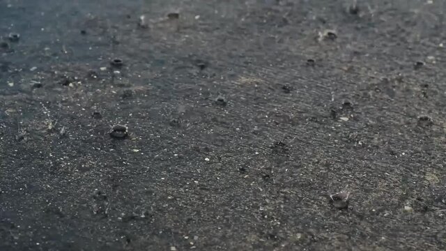 rain falling on concrete road surface