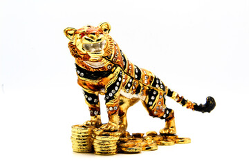 golden tiger jewelry box on a white background
