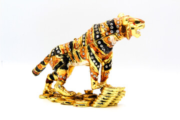 golden tiger jewelry box on a white background