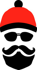 Isolated silhouette fase Santa Claus. Merry Christmas. Happy New Year. Cool Santa. Santa in a mask. Santa with glasses