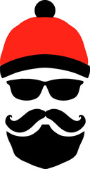 Isolated silhouette fase Santa Claus. Merry Christmas. Happy New Year. Cool Santa. Santa in a mask. Santa with glasses