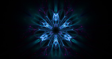 Abstract exotic blue flower. Fantastic fractal shapes background. Holiday wallpaper. Digital fractal art. Сomputer creative. 3d rendering