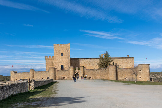 exteriors of the Pedraza castle, which can be visited by tourists, in the province of Segovia