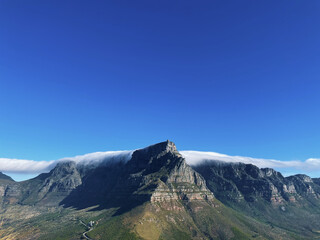 Big mountain on a bright day with clouds on the peaks