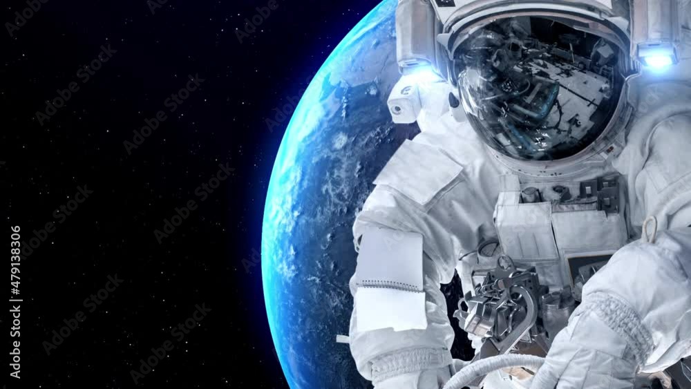 Wall mural astronaut spaceman do spacewalk while working for spaceflight mission at space station . astronaut w