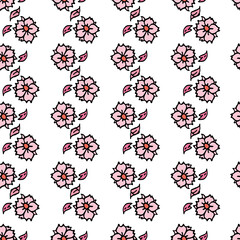 Vector white background white pink cherry tree flowers and cherry blossom sakura flowers. Seamless pattern background
