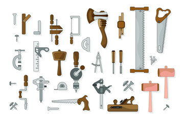 A set of carpentry tools. Ready-made elements for design. Vector illustration in a flat style. EPS10