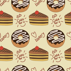 seamless pattern with chocolates donuts and cakes