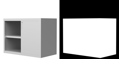 3D rendering of a filing cabinet with sliding doors