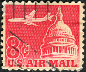 USA - CIRCA 1962: Postage stamp printed in the USA, shows a jet airliner over Capitol