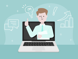 オンラインで営業をする男性のベクターイラスト