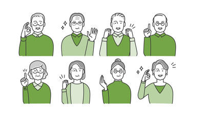 喜んでいる高齢者のアバターアイコンイラスト素材