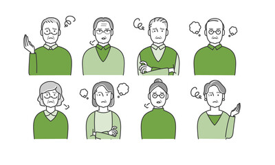 困っているビ高齢者のアバターアイコンイラスト素材