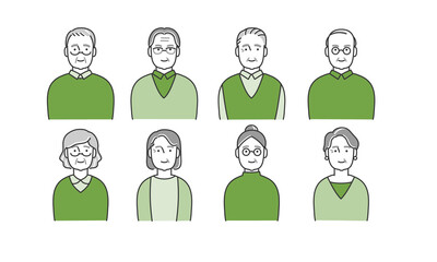 高齢者のアバターアイコンイラスト素材