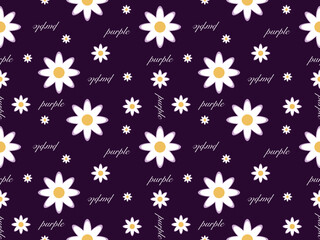 Fototapeta na wymiar white flower cartoon character seamless pattern on purple background
